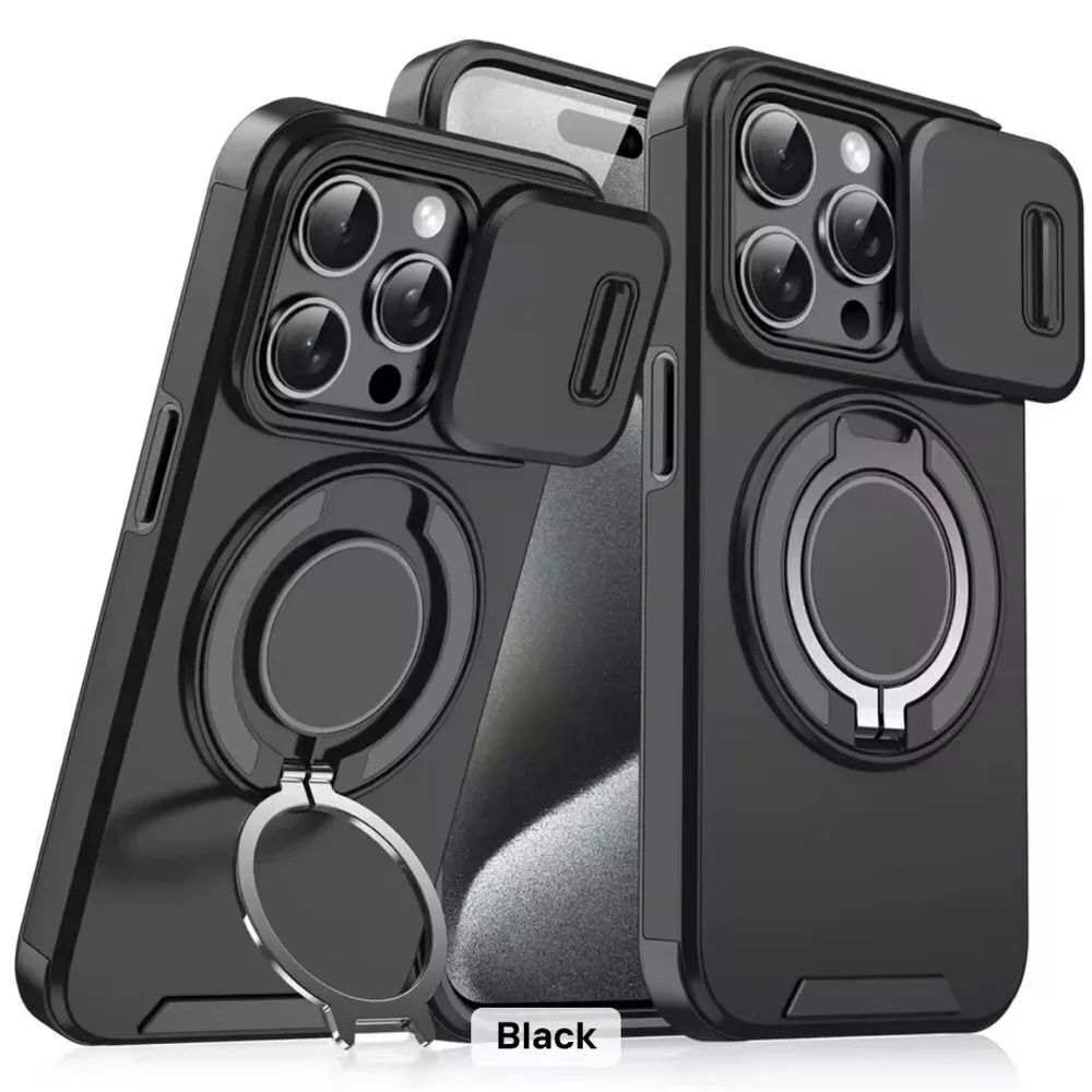 iphone 16 Pro Max shock proof phone case With Slide Camera Cover / Black